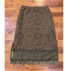 White Stag Women's Beaded Fringe Pencil Skirt Green Size 16 Elegant Boho Vibes